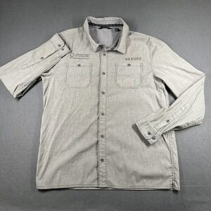 KUIU Shirt Mens Large Gray Striped Long Sleeve Button Up Stretch Outdoor Hunting